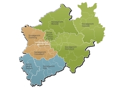 Karte von Nordrhein-Westfalen mit den Gerichtsbezirken